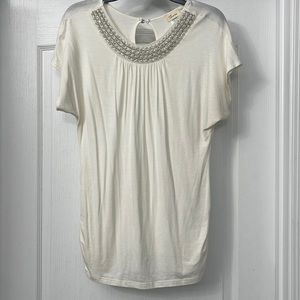 Tovia Beaded Shirt. Size XL. Cream.